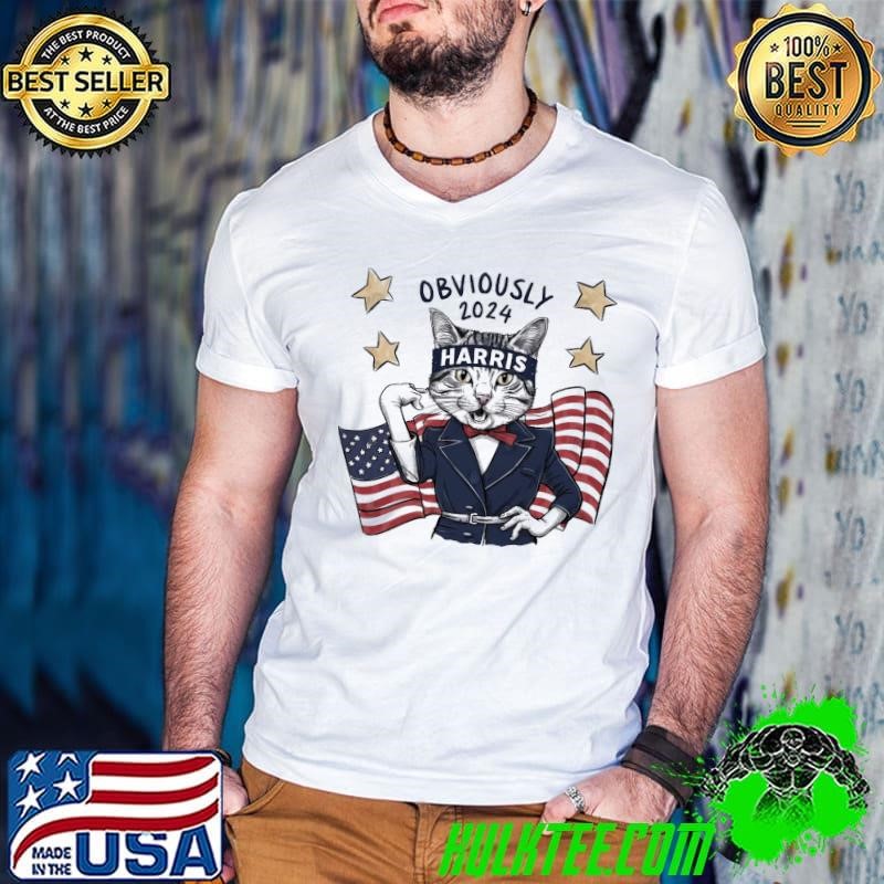 Harris Obviously 2024 Cat american flag election Guys V Neck
