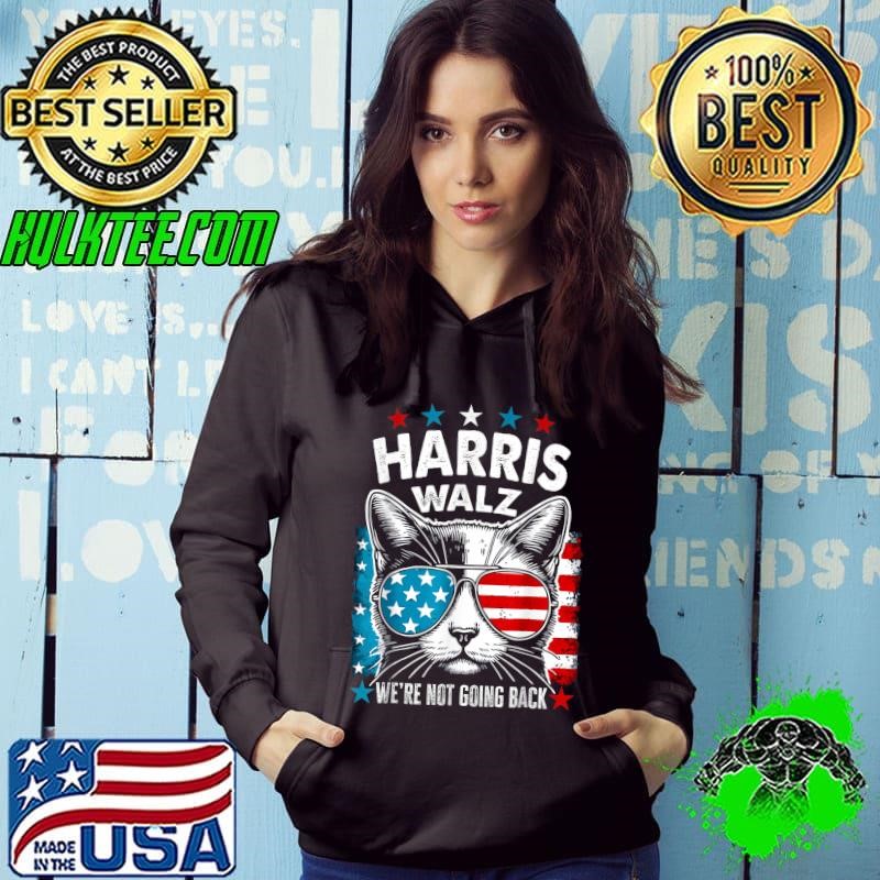 Harris Waltz 2024 Election Harris Waltz We're Not Going Back Cat Usa Flag Hoodie