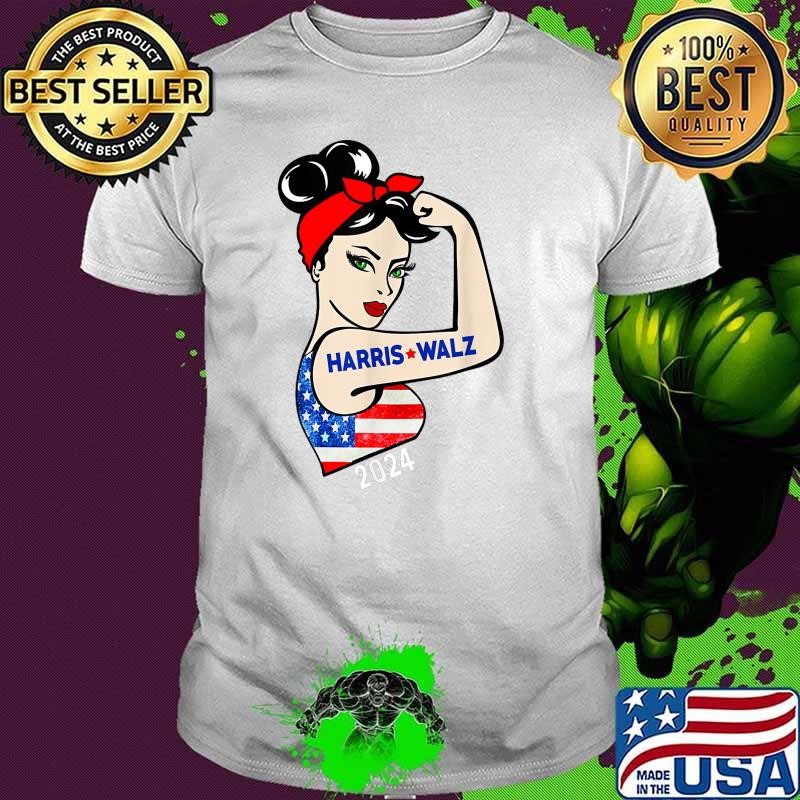 Harris Waltz 2024 Strong Women USa Flag Election Kamala Harris Tim Waltz T-Shirt