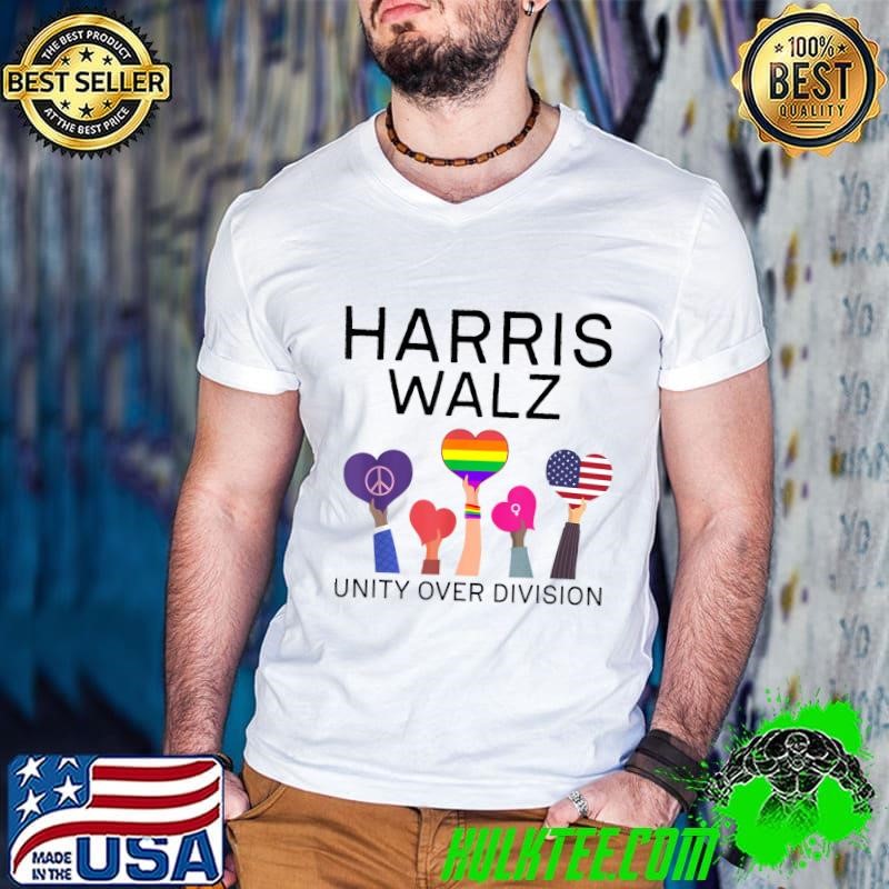 Harris Waltz 2024 Unity Over Division Heart Lgbt Usa Flag T-Shirt