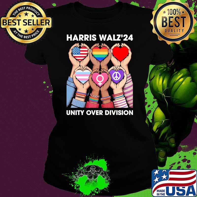 Harris Waltz 2024 Unity Over Division President Heart Lgbt T-Shirt