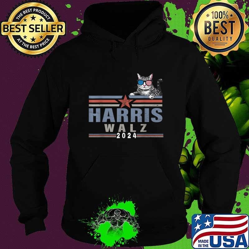 Harris Waltz 24 for President Patriotic Kamala Cat Usa Flag T-Shirt