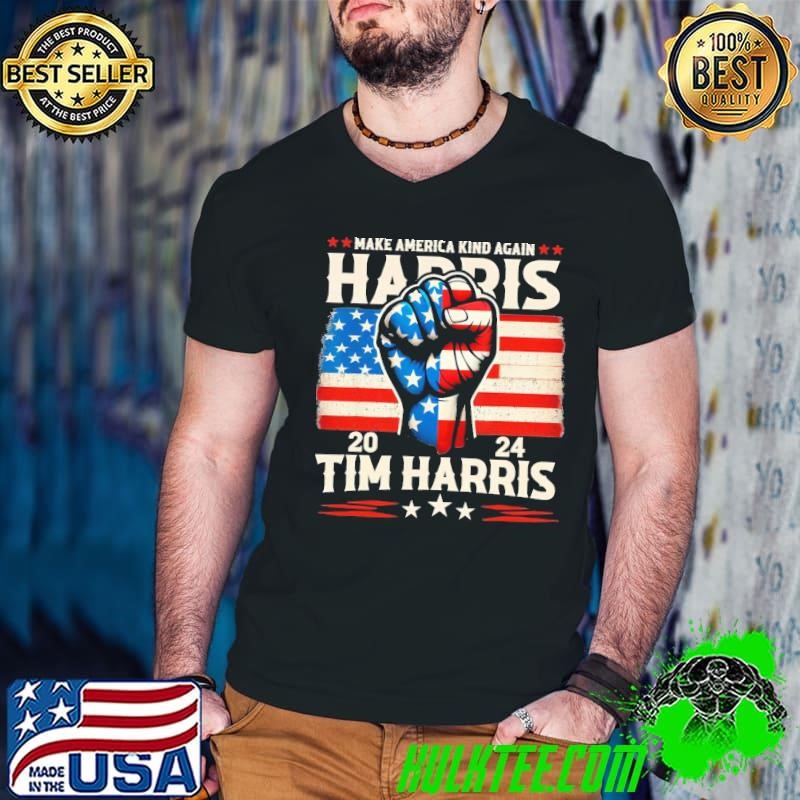 Harris Walz 2024 Make America Kind Again Harris Waltz Usa Flag Guys V Neck