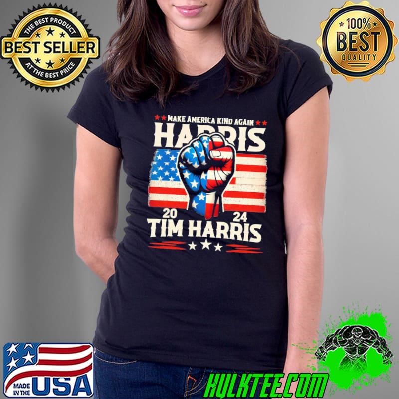 Harris Walz 2024 Make America Kind Again Harris Waltz Usa Flag Ladies Tee