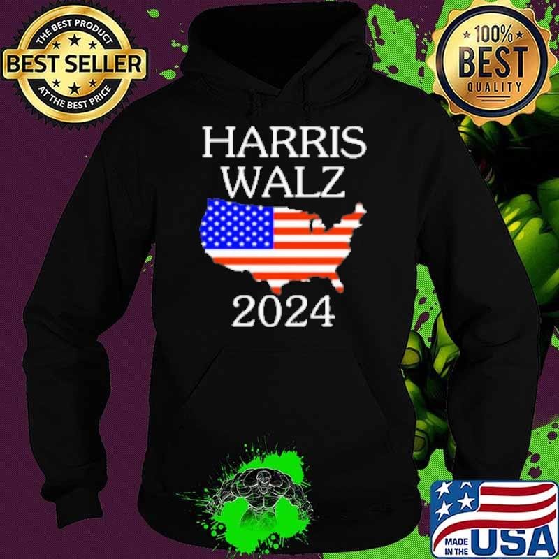 Harris Walz 2024 USA Flag Map Hoodie