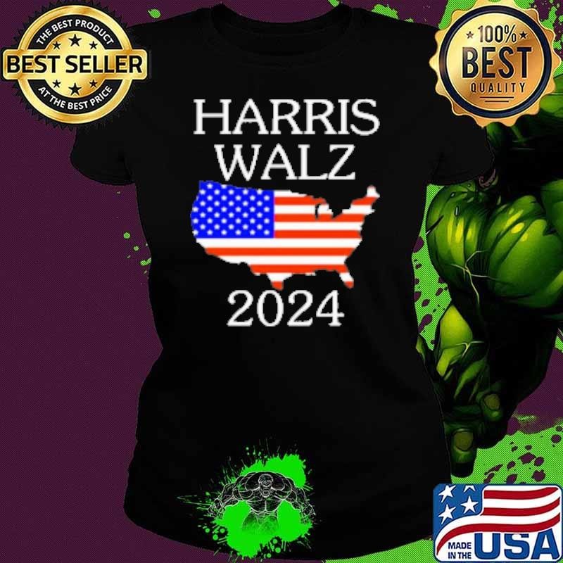 Harris Walz 2024 USA Flag Map Ladies tee
