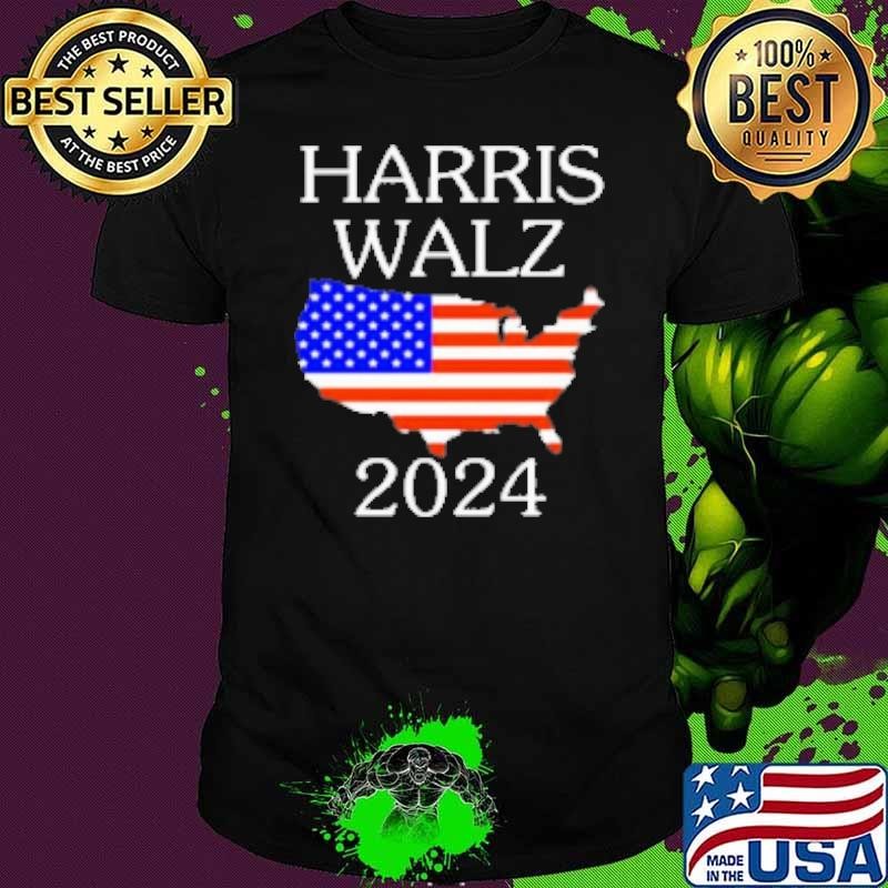 Harris Walz 2024 USA Flag Map Shirt