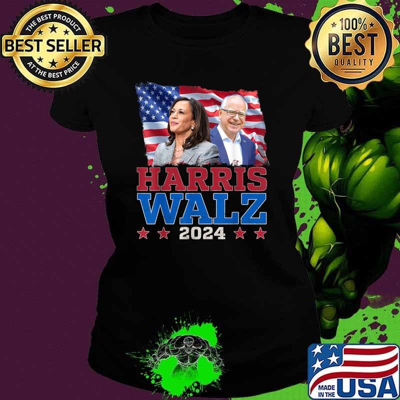 Harris Walz President Election 2024 Kamala Harris Tim Walz USa Flag Ladies tee