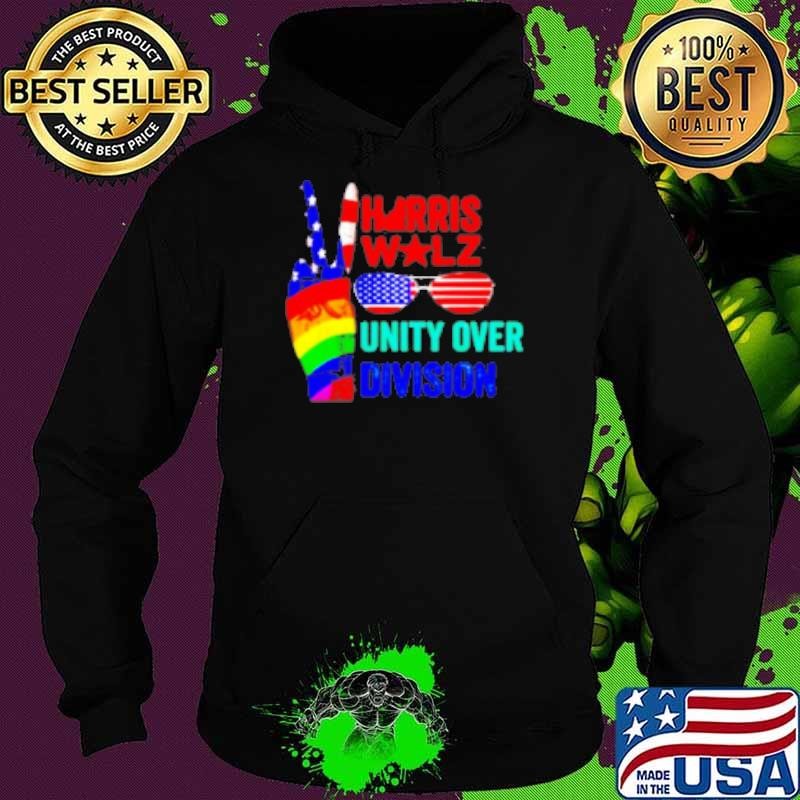 Harris Walz Unity Over Division USA And Pride Flag Peace Hoodie
