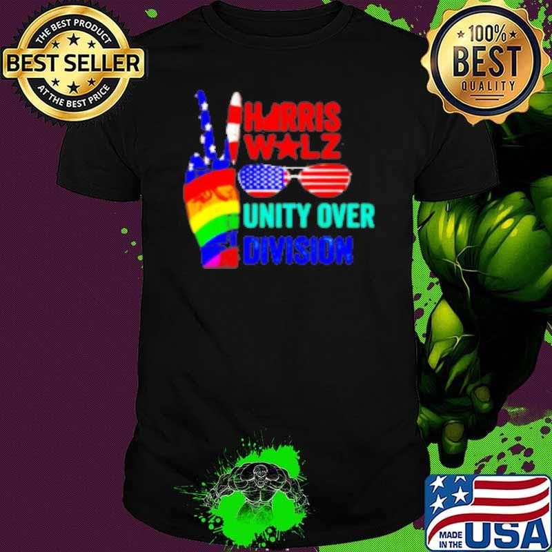 Harris Walz Unity Over Division USA And Pride Flag Peace Unisex