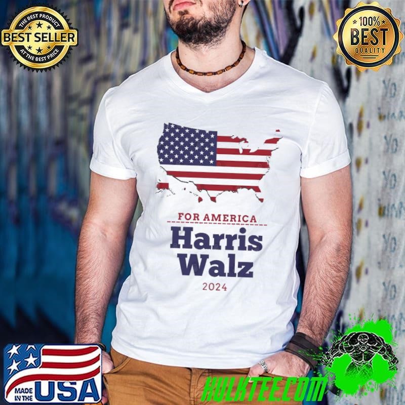 Harris Walz for America president 2024 Kamala Harris American Maps Guys V Neck
