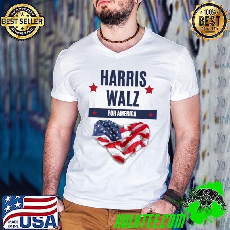 Harris Walz for America president 2024 flag love hearts Guys V Neck