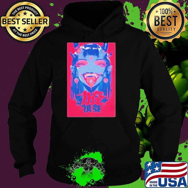 Horned Oni Demon Blue Girl Hot Cyber Halloween Cosmic Horror Hoodie