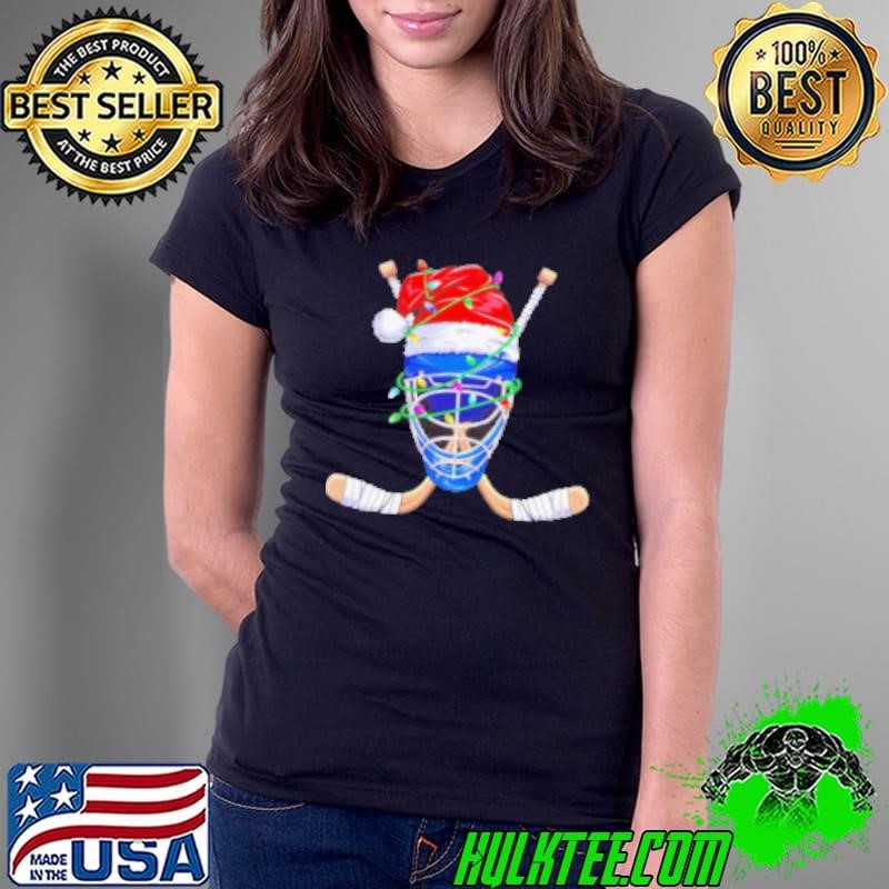Ice Hockey Mask With Santa Hat Christmas Ladies Tee
