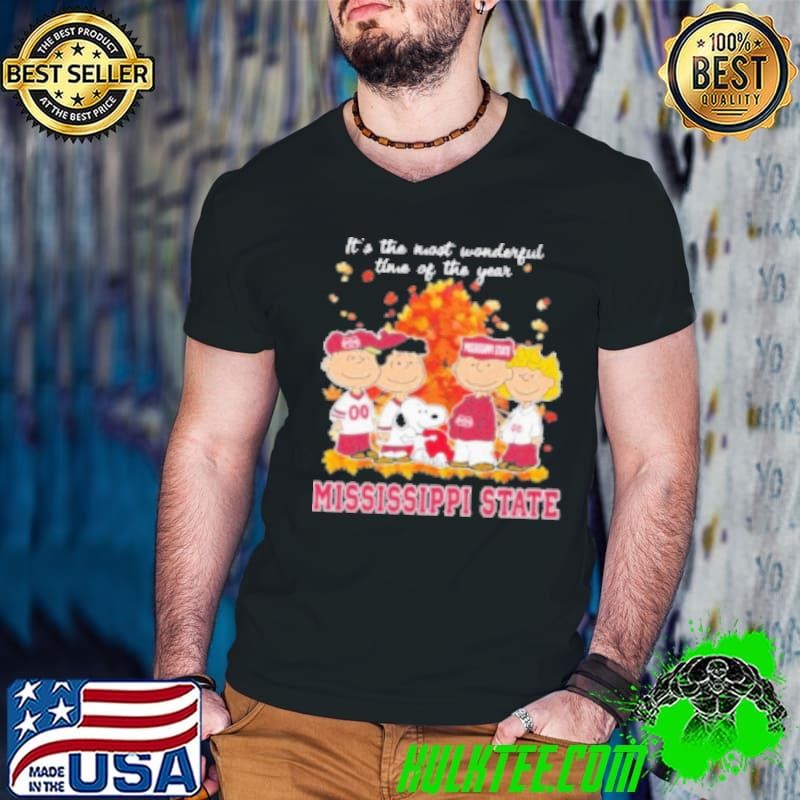 It'S The Most Wonderful Time Of The Year Peanuts Characters X Mississippi State Bulldogs Guys V Neck