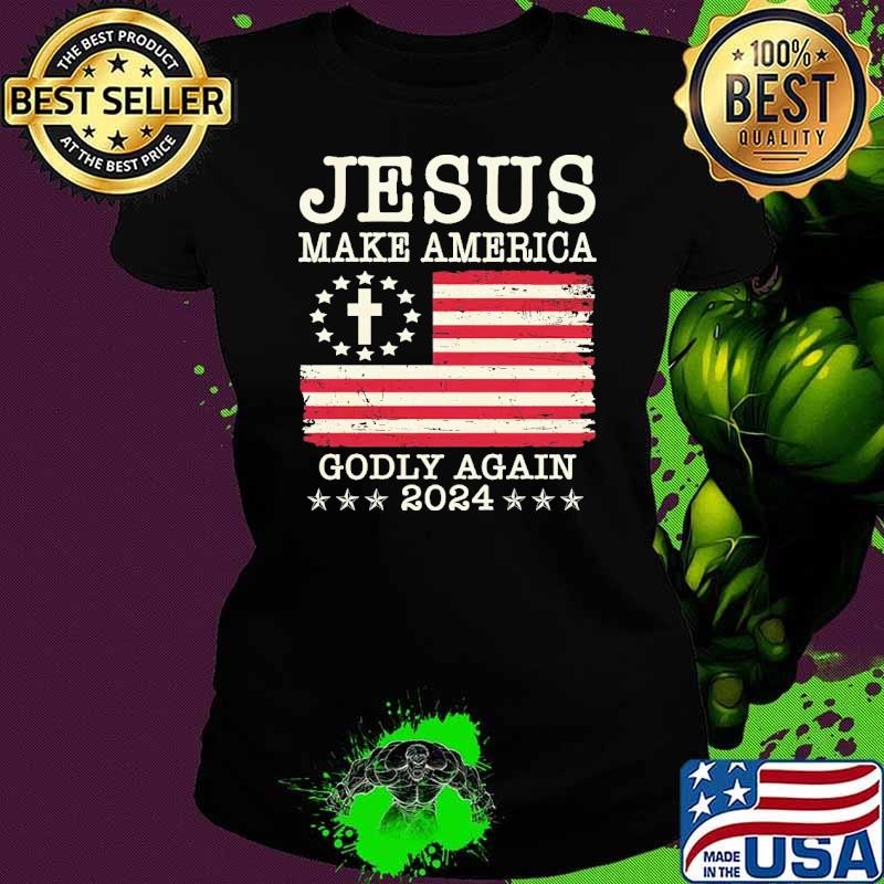 Jesus make america godly again 2024 cross stars american flag T-Shirt