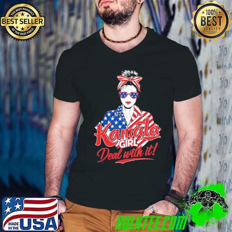 Kamala Girl deal with it messy bun american flag election 2024 T-Shirt