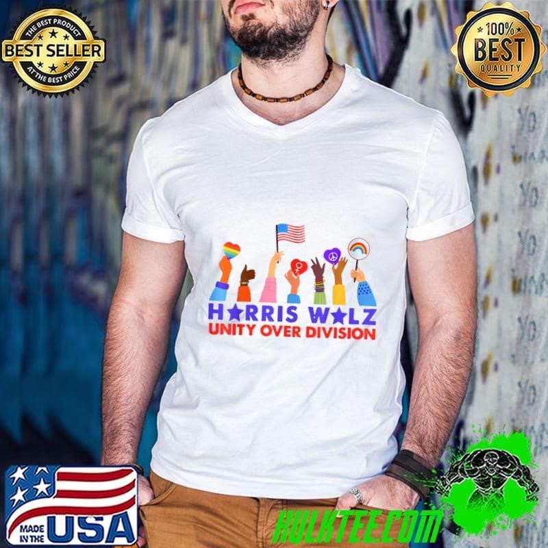 Kamala Harris Tim Walz Walz Unity Over Division Hand Hearts Boho Aesthetic T-Shirt