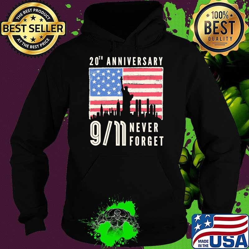 Never Forget 9 11 20th Anniversary American Flag T-Shirt