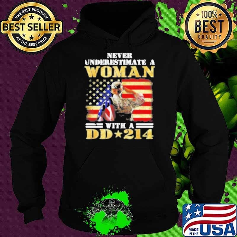 Never Underestimate A Woman With DD 214 Vintage USA Flag Shirt
