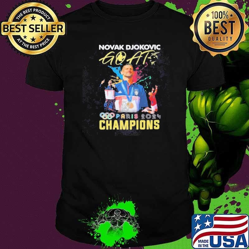 Novak Djokovic Goat Olympic Paris 2024 Champions Gold Medal signature t shirt