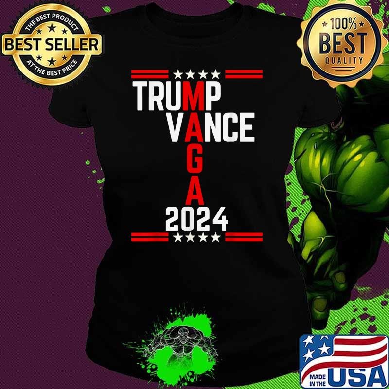 Original Trump Vance 2024 Retro Stripe Trump JD Vance MAGA Stars Ladies tee