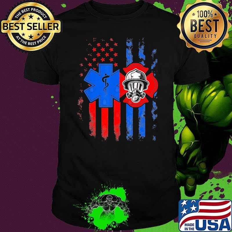 Patriotic Paramedic Firefighter EMT USA Flag EMS T-Shirt