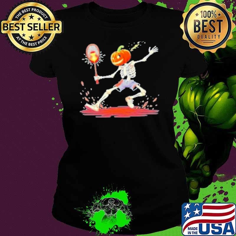 Pumpkin Head Skeleton Badminton Halloween Spooky Sports Shirt