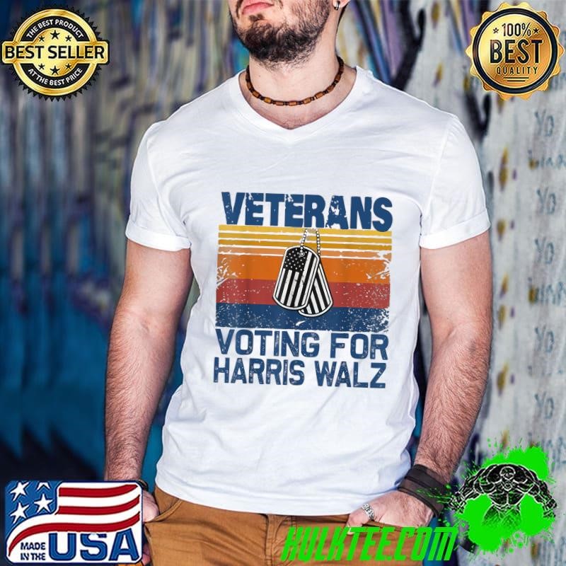 Retro Veterans Voting For Harris Walz Waltz 2024 T-Shirt