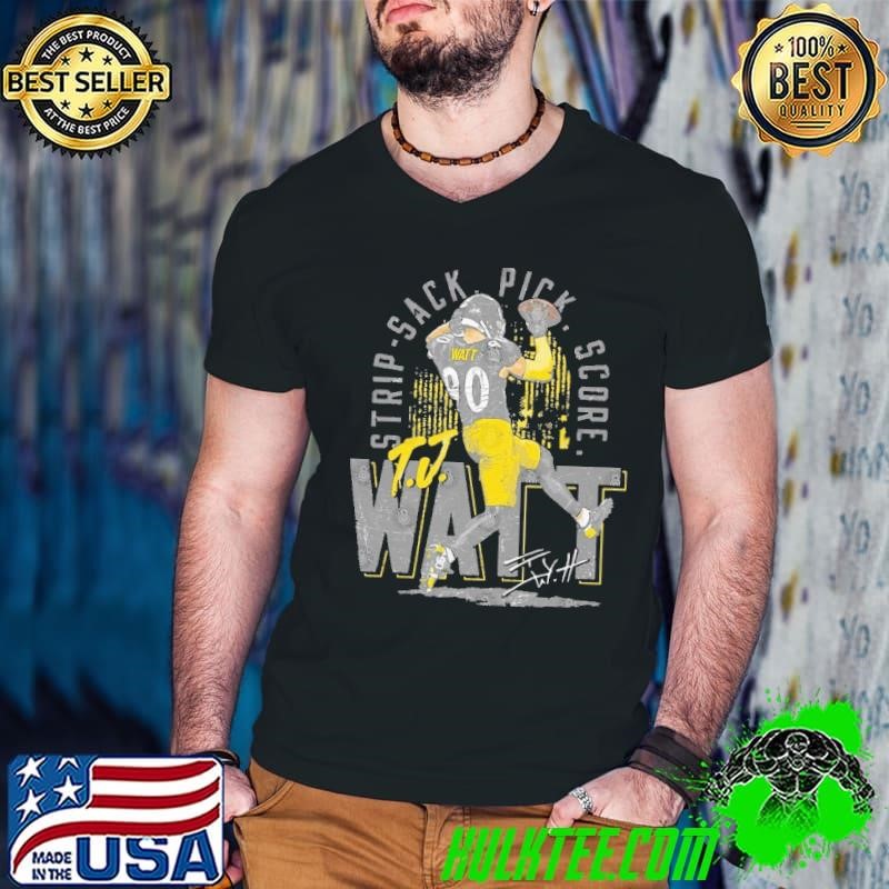 T.J. Watt Pittsburgh Strut Strip Sack Pick Score Signature T-Shirt