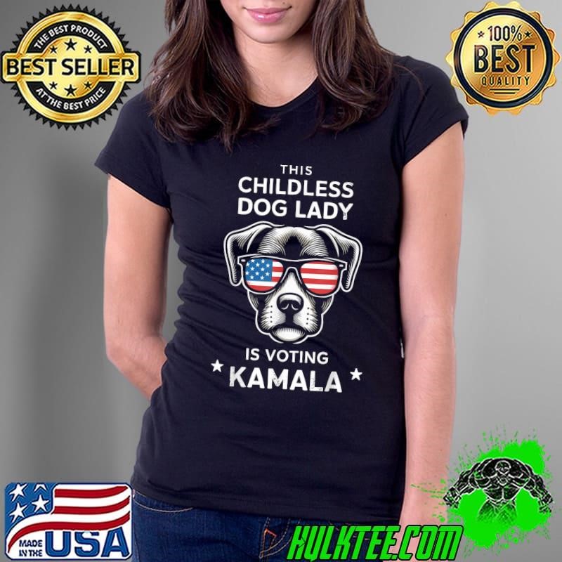 This Childless Dog Lady is Voting Kamala Harris 2024 Sunglasses Usa Flag Ladies Tee