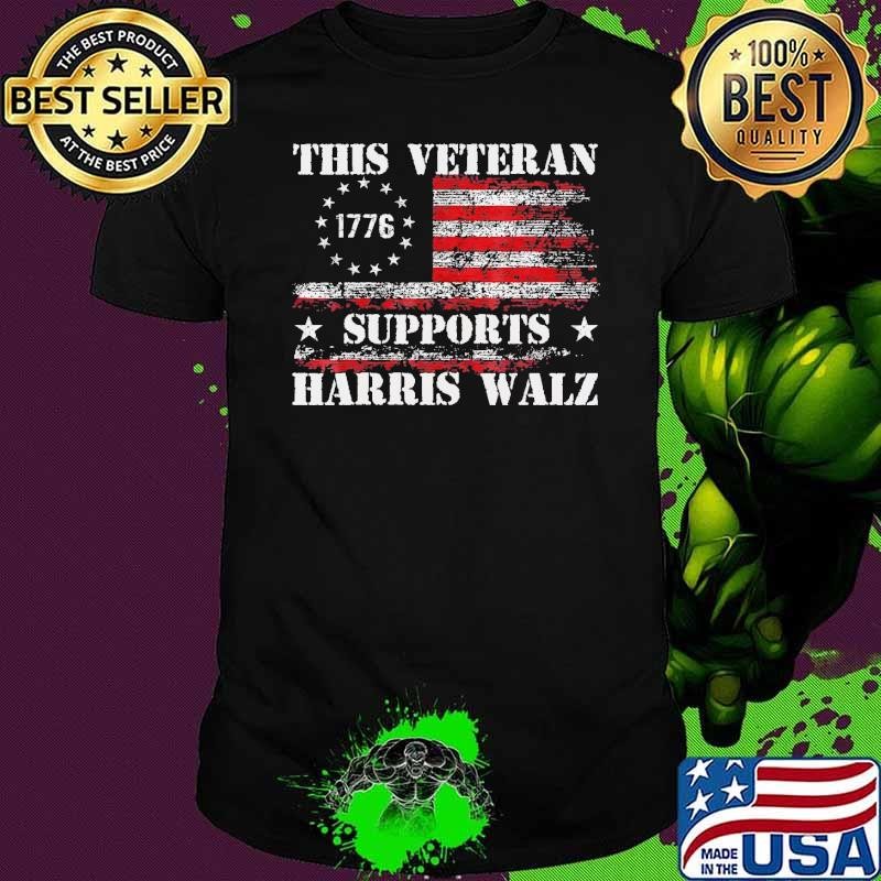 This veteran 1776 supports harris walz american flag T-Shirt