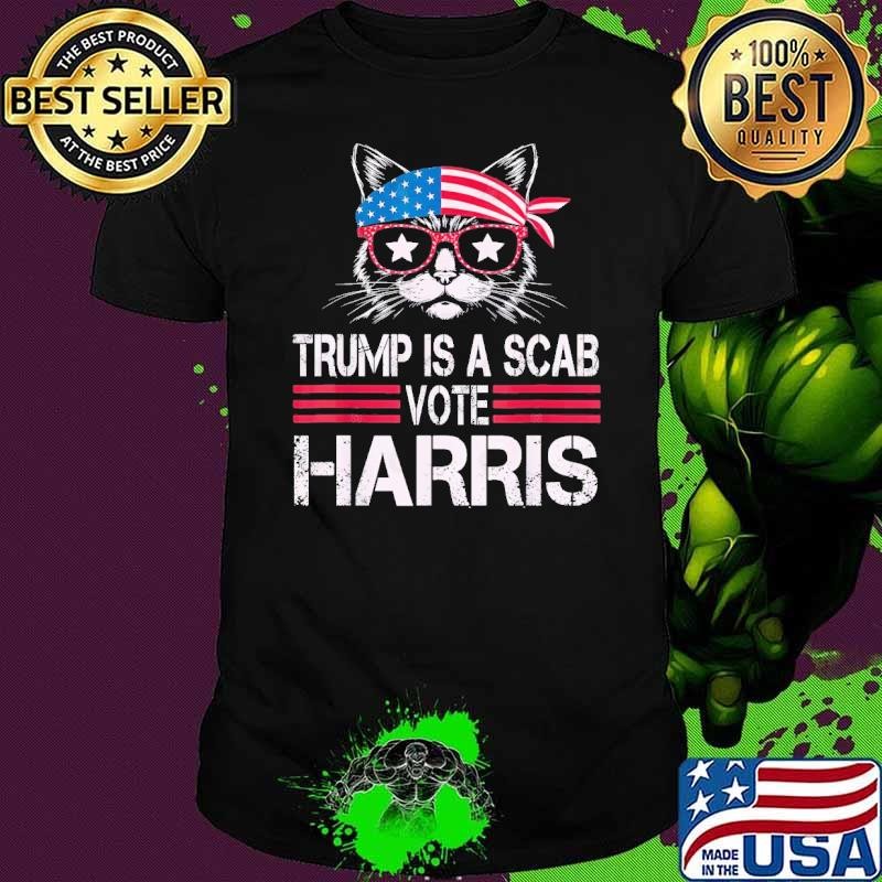 Trump is a Scab Vote Harris 2024 Cat Retro Election T-Shirt