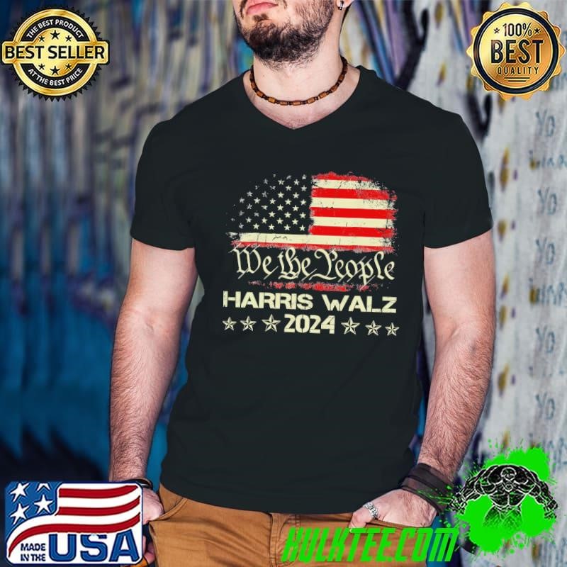 We The People Harris Walz 2024 Tim Walz American Flag T-Shirt