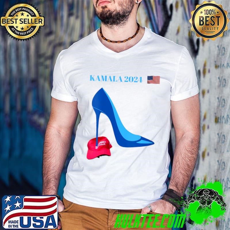 Womens Kamala Harris for President 2024 High Heel Crushed MAGA Hat T-Shirt