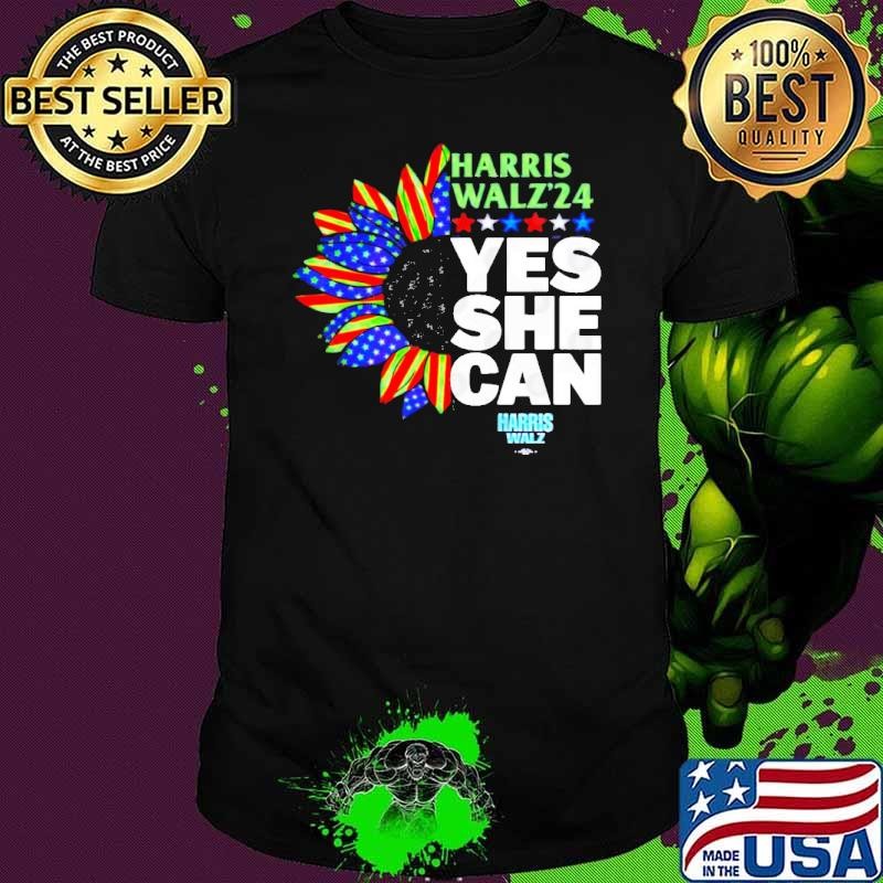 Yes She Can harris walz stars sunflower lgbt T-Shirt