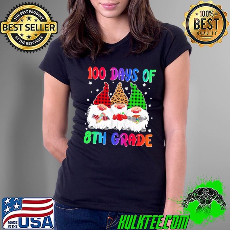 100 days of 8th grade three gnomes leopard plaid T-shirt