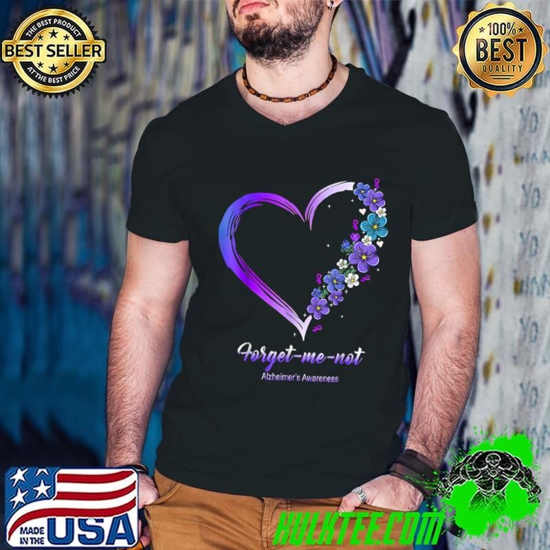 Alzheimer‘s Awareness Forget me not Heart Flowers Ribbon T-Shirt