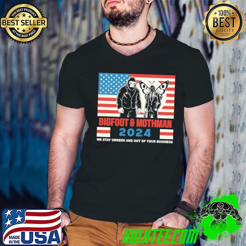 Bigfoot and mothman 2024 we stay unseen and out of your business usa flag T-Shirt