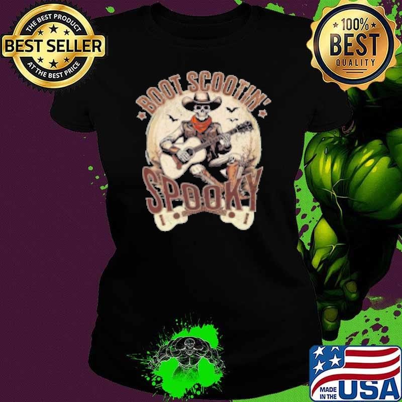 Boot Scootin Spooky Skeleton Halloween Ladies tee