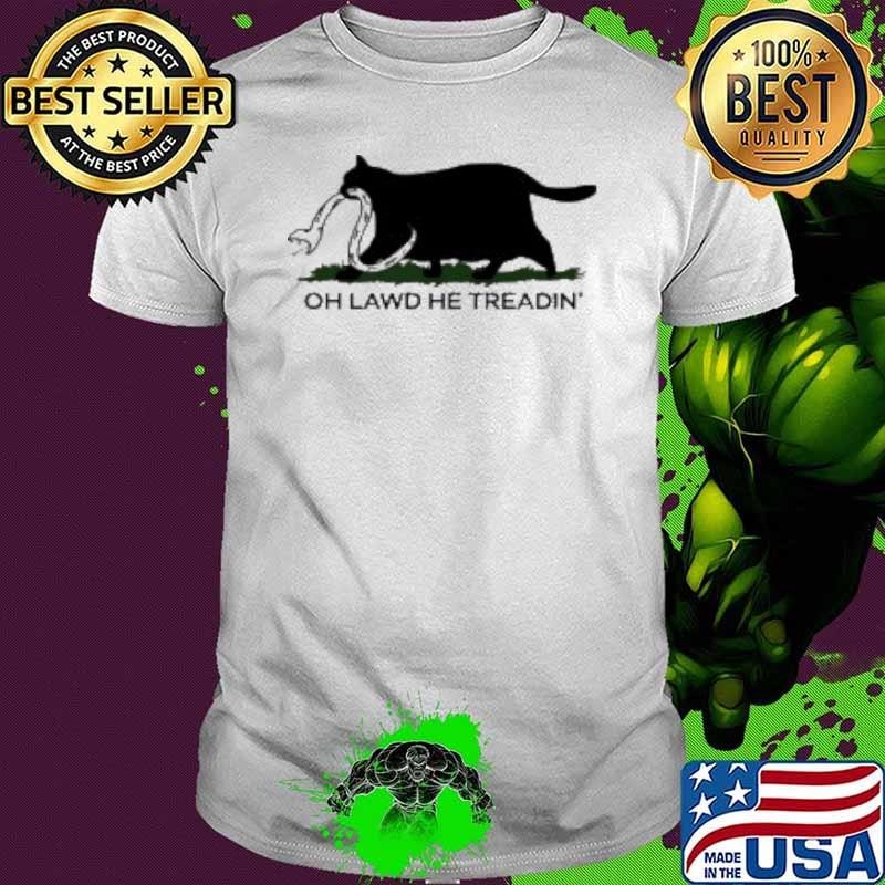 Cat Biting Snake Oh Lawd He Treadin' Shirt