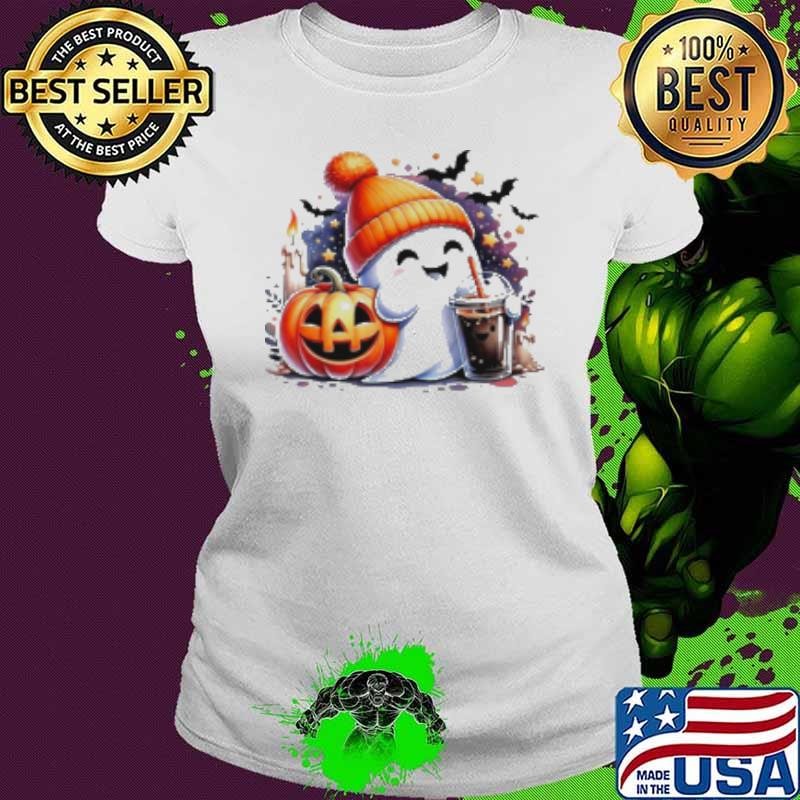 Cute Ghost Drinking Coffee Spice Halloween Ghost Ice Coffee Shirt