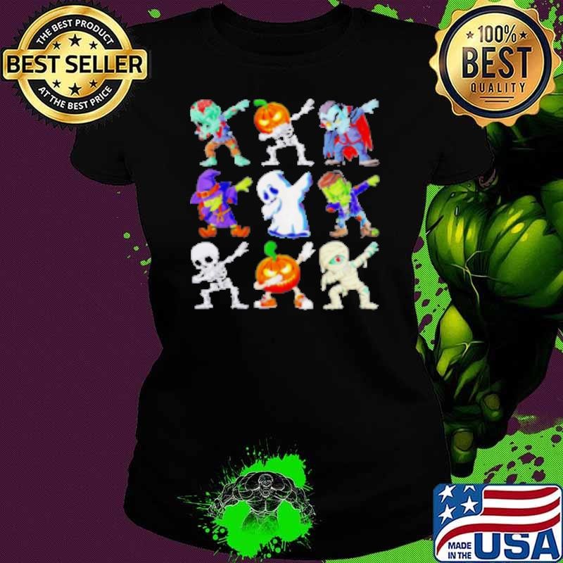 Dabbing Halloween Skeleton Zombie Scary Pumpkin Mummy Ladies tee