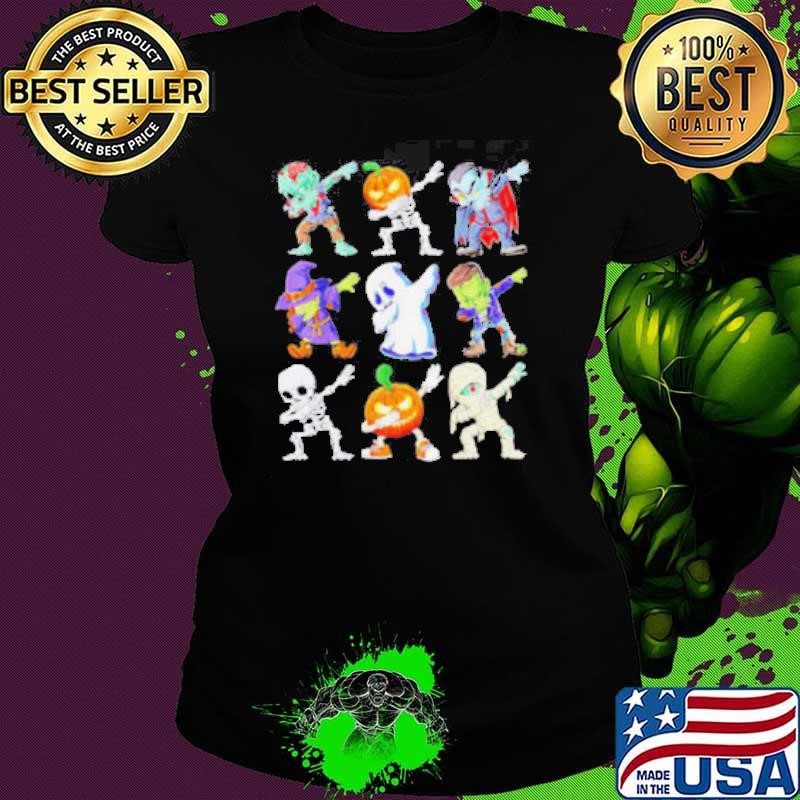 Dabbing Halloween skeleton zombie scary pumpkin mummy shirt