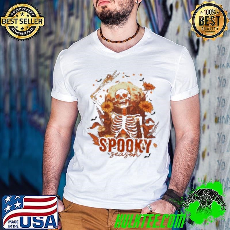 Dancing Skeleton Pumpkin Funny Fall Halloween Party Spooky Season Skeleton Shirt