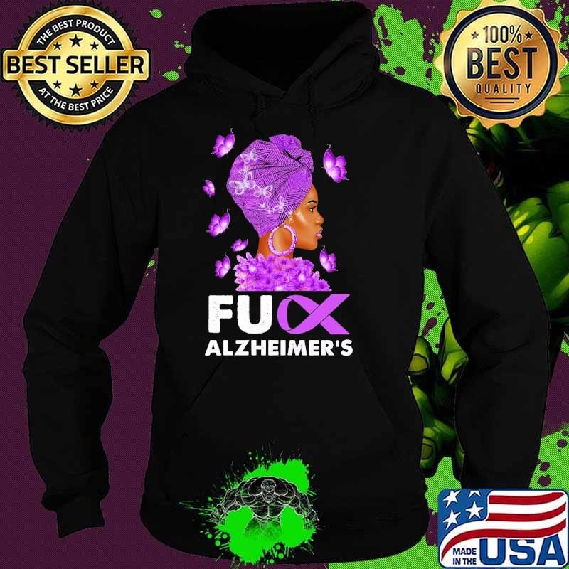 Fuck Alzheimer's Fuck Dementia Alzheimer Support Afro Women Flower Butterfly T-Shirt