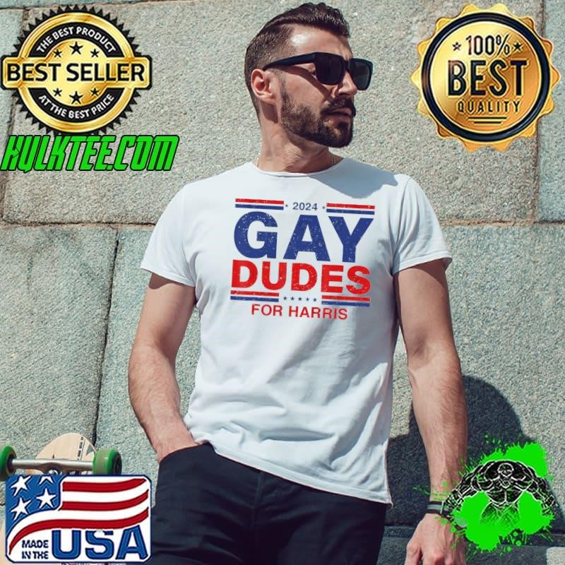 Gay Dudes For Harris 2024 Stars Blue Election T-Shirt