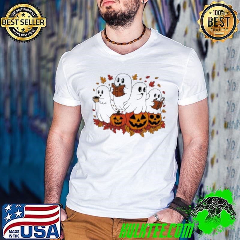 Ghost reading book fall vibes Halloween Shirt