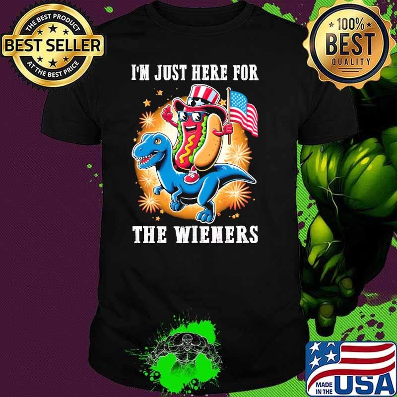 Graphic Dinosaurs USA Flag I'm Just Here For The Wieners Unisex