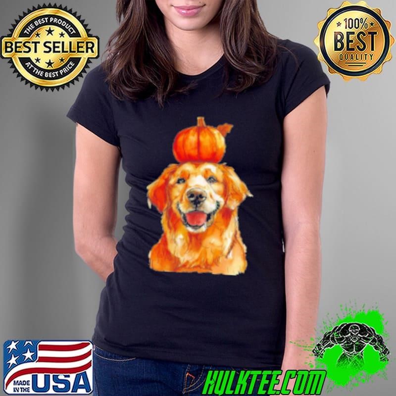 Halloween Golden Retriever Dog , Funny Halloween Golden Retriever Ladies Tee